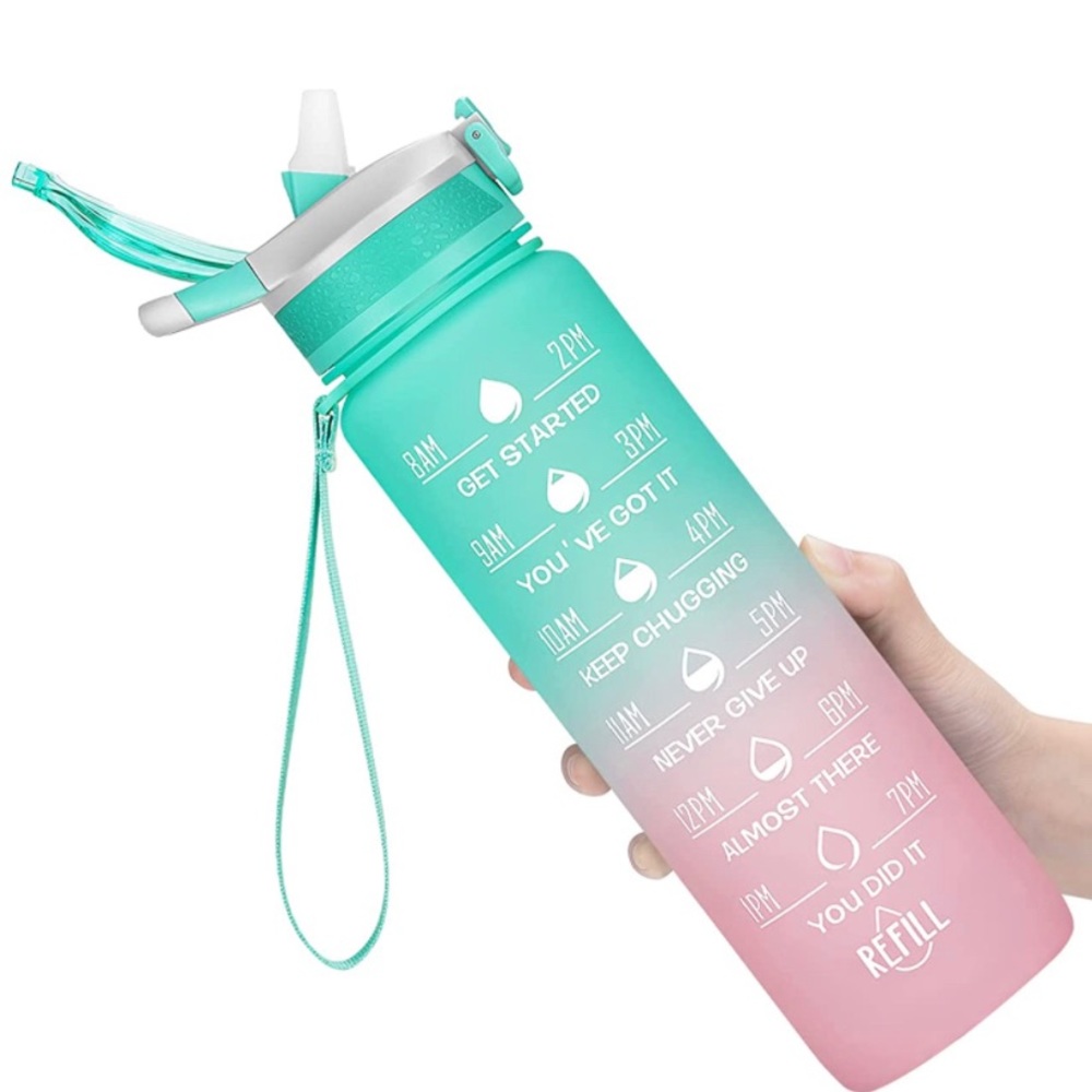 ELYPHINE 32OZ Motivational Water Bottles with Removable Straw & Time Marker